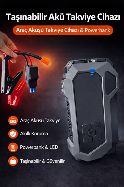 KayNal Araç Akü Takviye Jump Starter 4in1 - Hava Kompresörü + Lastik Şişirme ...