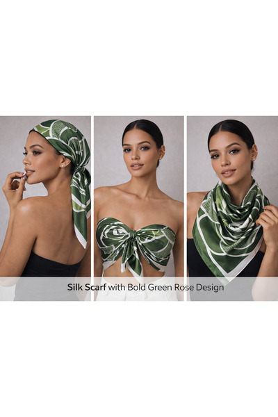 Fularcım İpek dokulu gül desen fular + Cam İnci kolye