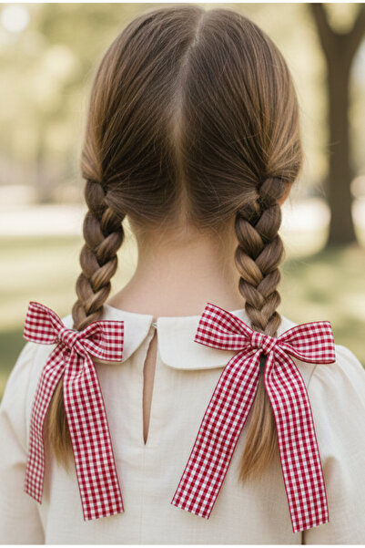 Toka Sepetim Kırmızı Ekose Fiyonk Toka 1 Çift