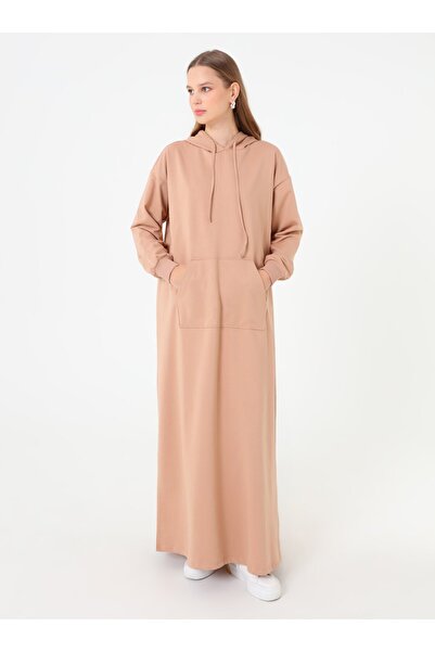 Benin Kangaroo Pocket Hooded Hijab Dress - Milk Brown -