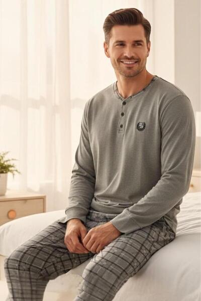 Sude HOMEWEAR Pánská kostkovaná pyžamová souprava s dlouhým rukávem