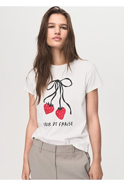 MANGO Woman Kayık desenli pamuklu tişört