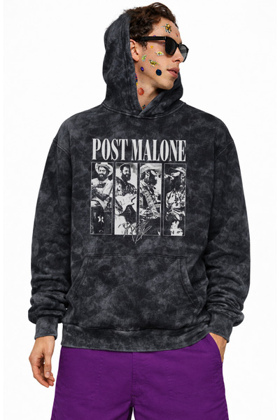 Fuddy Moda Hanorac oversize unisex cu glugă cu imprimeu Post Malone