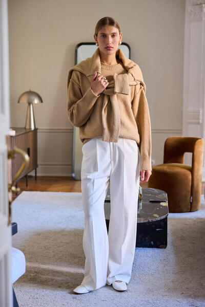 BE BLUE PANTALONI PALAZZO CU PENSI ECRU