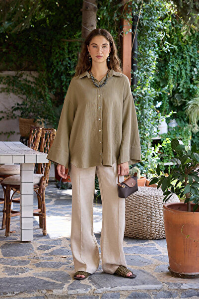 BE BLUE Sand Kinomo Muslin Shirt with Sleeves