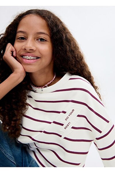 MANGO Kids İşlemeli çizgili sweatshirt