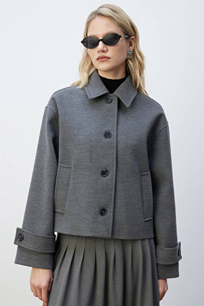 BE BLUE Grey Button Short Spoon Coat