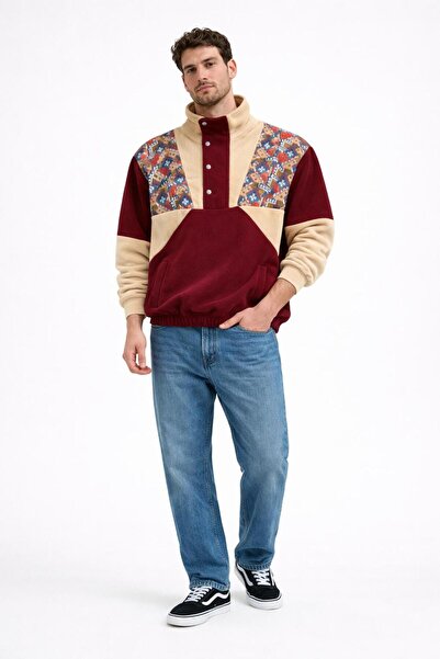 Vatkalimon Kadın Erkek Bordo Kahve Yarım Fermuarlı Polar