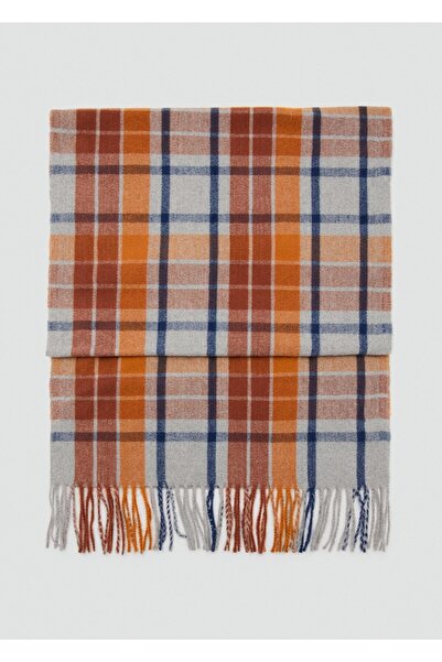 MANGO Woman Püsküllü kareli atkı