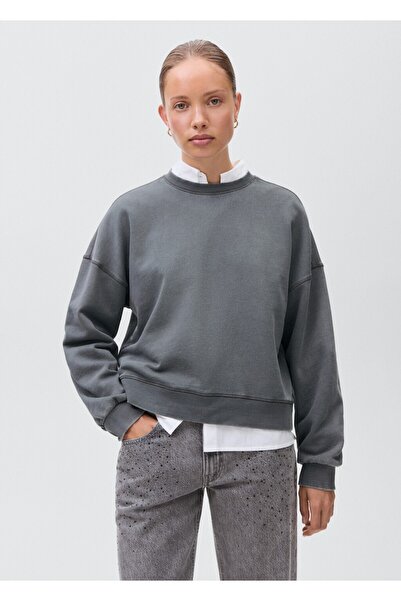 Mango Teen Pamuklu düz sweatshirt