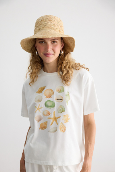 BE BLUE DENİZ KABUĞU BASKILI KISA KOLLU T-SHIRT