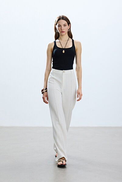 BE BLUE Natural Ribbed Viscosa Linen Pants