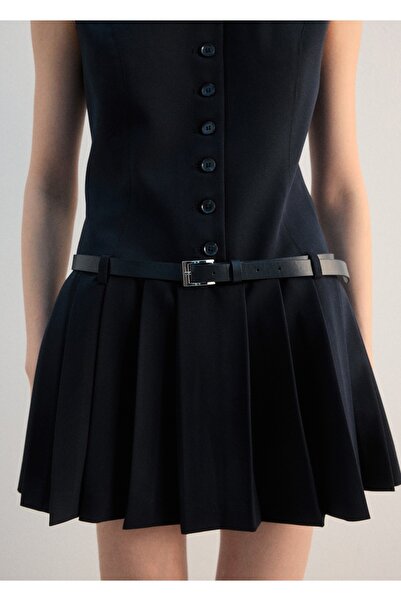 MANGO Woman Pileli kemerli elbise