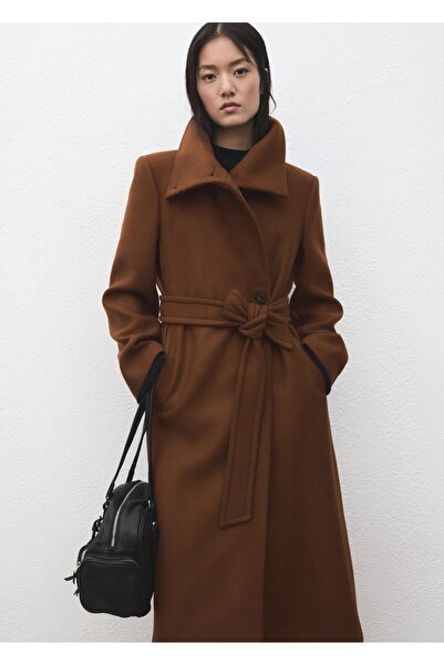 MANGO Woman Kemerli Manteco yünlü palto