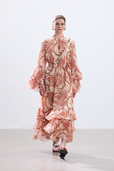 BE BLUE Pink Shawl Patterned Volanted Dress