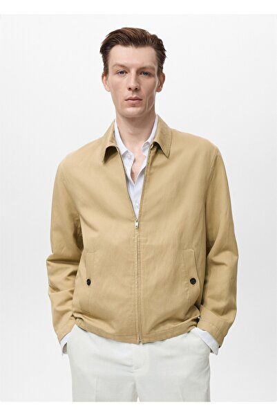MANGO Man Fermuarlı keten ceket