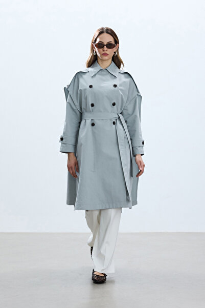 BE BLUE PRACHOVĚ MODRÝ DLOUHÝ TRENČKOT S PLÁŠTEM