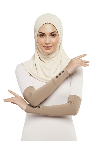 Altobeh أكمام حجاب عملية بأزرار، أكمام صلاة قطنية ممشطة - بيج داكن