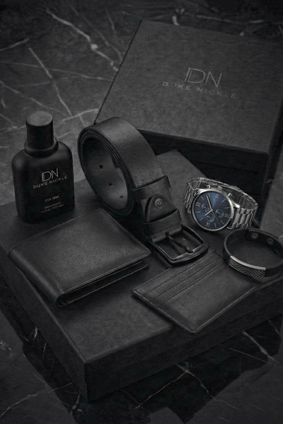 Duke Nickle Erkek Saat Takı Parfüm Kemer Kartlık Ve Cüzdan Çeyiz Seti - Hediy...