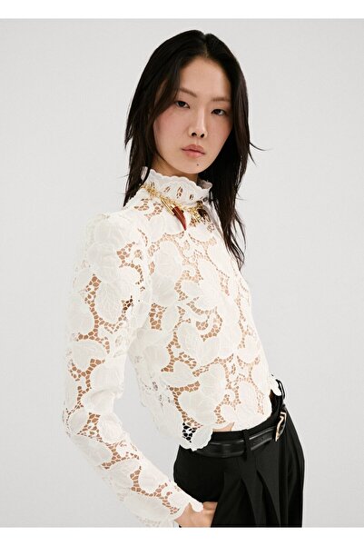 MANGO Woman Çiçek işlemeli bluz