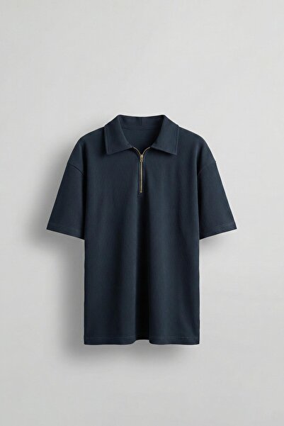 ablukaonline Ανδρικό μπλουζάκι πόλο με φερμουάρ σε μπλε ναυτικό χρώμα