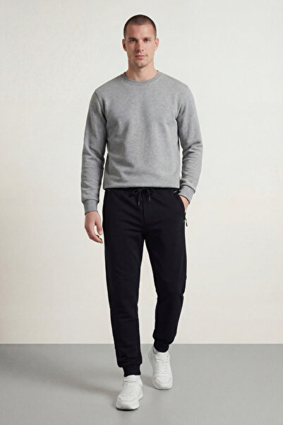 COMEOR Men's Black Slim Fit Jogger Pocket Embroidery Zipper Detailed Premium ...