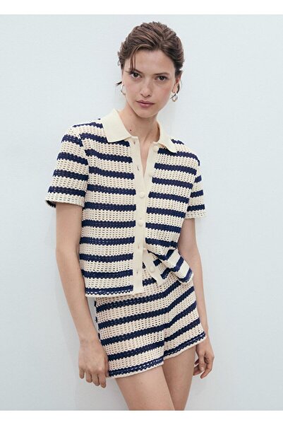 MANGO Woman Çizgili kroşe şort