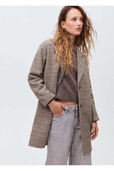 Mango Teen Kazayağı desenli yün palto