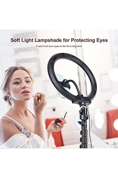 Generic حلقة إضاءة مقاس 10 بوصات مع حامل ثلاثي القوائم وحامل هاتف 360 درجة أس...