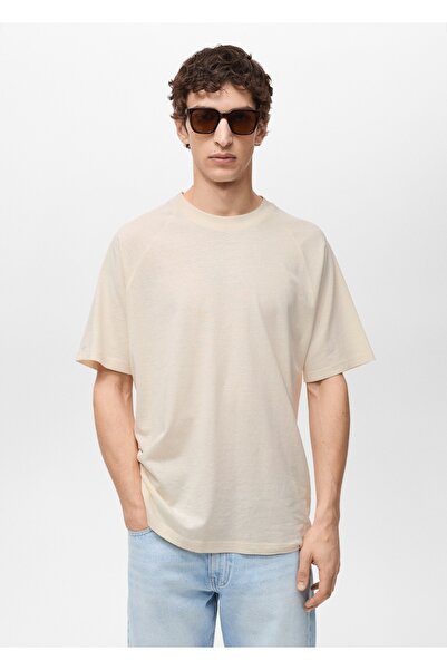 MANGO Man Rahat kesim pamuklu keten tişört