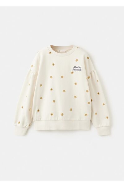MANGO Kids Çiçek desenli pamuklu sweatshirt