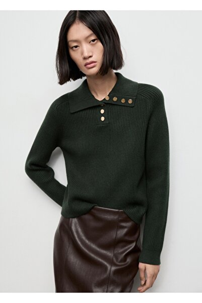 MANGO Woman Polo yaka düğmeli ribana kazak