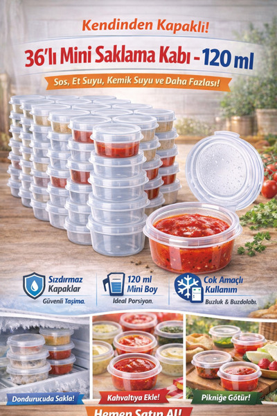 Enjoy Party Store Kendinden Kapaklı 36'lı 120 ml Mini Saklama Kabı – Sosluk –...