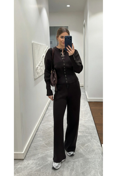 My Blog Καφέ Σετ Πλεκτό με Κουμπιά - 904