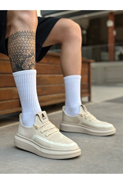 BOA Ba0375 Custom Knitted Knitwear Style Cream Color Sports Shoes