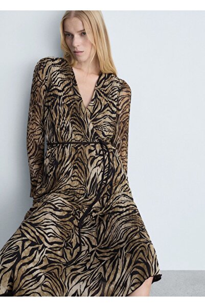 MANGO Woman Рокля с детайли на вратовръзка с леопард