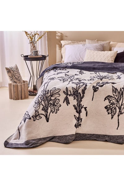 Evidea Pătură dublă din bumbac Soft Davi - Ecru / Antracit - 200x220 cm