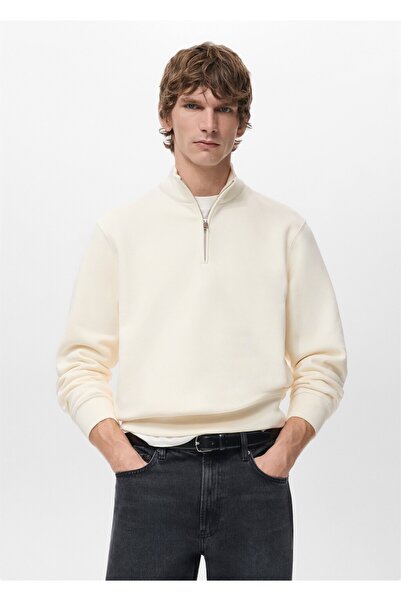 MANGO Man Fermuarlı regular kesim pamuklu sweatshirt