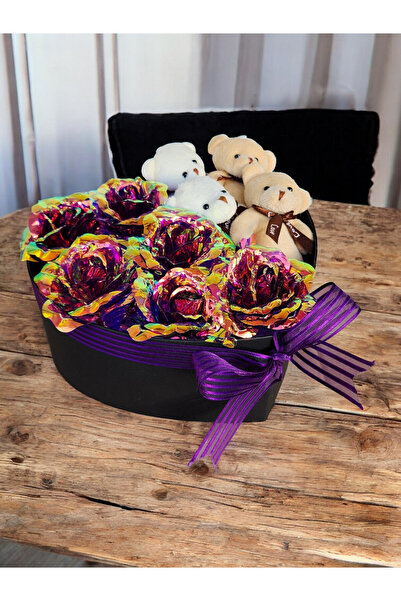 LUZAB Sevgiliye Ledli Özür Af Kutusu Mor Sonsuzluk Gülü Ayıcıklı Doğum Günü Ö...