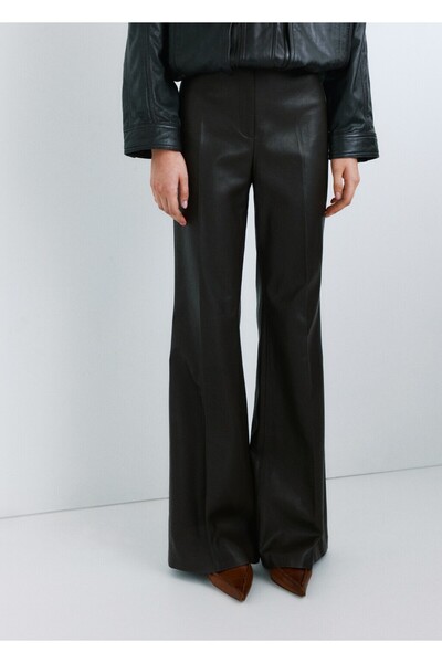 MANGO Woman Deri görünümlü wide leg pantolon