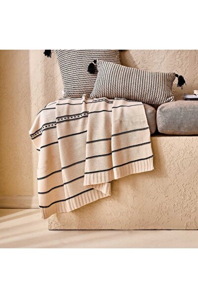 Evidea Şal pentru scaun din tricot cu dungi - Ecru - 120x160 cm