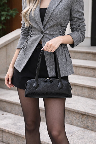 MILANOFOX Geantă baghetă din piele lacuită lucioasă, cu mâner dublu, cu fermoar