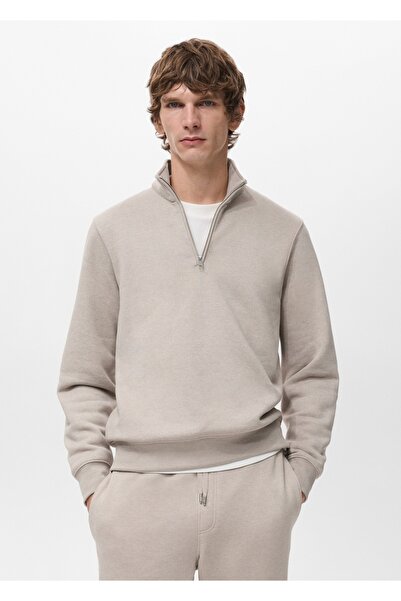 MANGO Man Fermuarlı regular kesim pamuklu sweatshirt