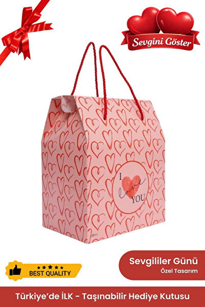 OGTWO Sevgililer Günü Özel Hediye Kutusu & Çanta Karton Hediye Paketi Kalpli ...