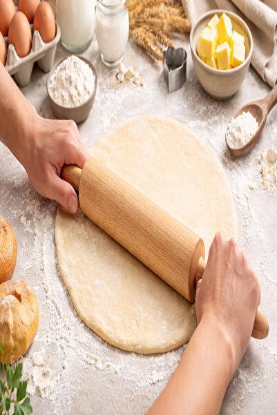 ch woodline Hakiki Bal Mumu Kaplı Büyük Boy Hamur Açma Merdanesi 48cm