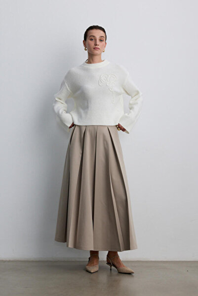 BE BLUE Dark Beige Pleated Skirt