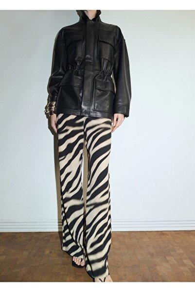 MANGO Woman Zebra desenli düz kesim pantolon