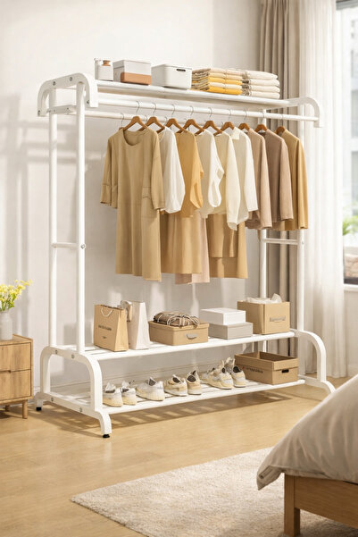 EMATTEIRO Suport Dublu pentru Haine cu 2 Rafturi pentru Pantofi și Spațiu Sup...