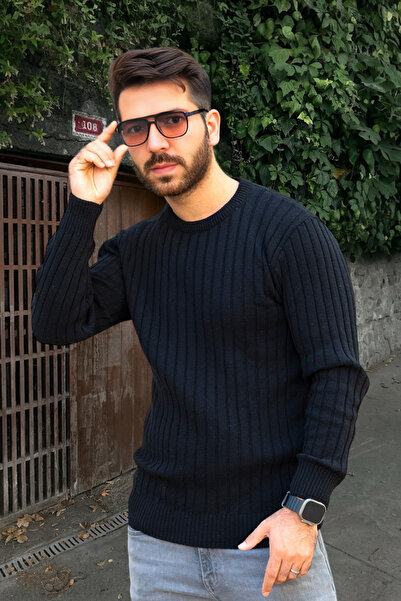 mayastyle Ανδρικό πλεκτό πουλόβερ με λαιμόκοψη ποδηλάτου (Μαύρο)