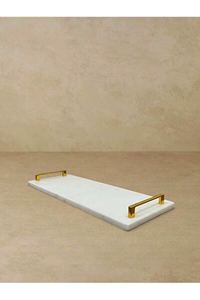 FARALYAHOME Mermer 40x15 Cm Söz Nişan Sunum Tepsisi Beyaz-fergo Gold